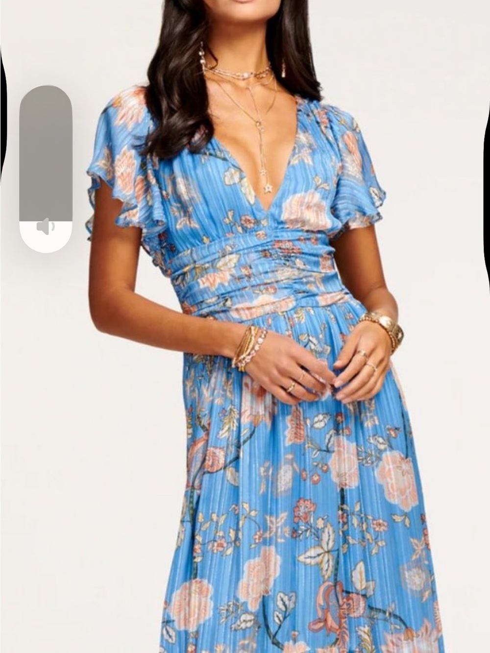 Ramy Brook Blue Floral V-Neck Midi Dress